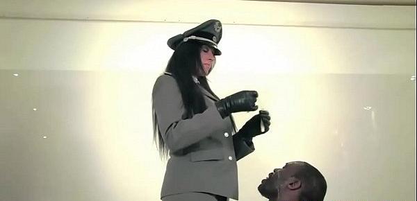  Uniformed mistress whipping black sub